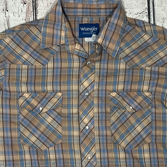 Wrangler Plaid Pearl Snap Button Down Long Sleeve Vintage Cowboy Rockabilly - Picture 2 of 4